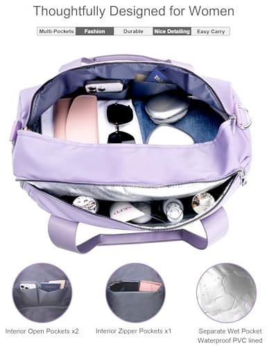 19" Purple Personal Gym Bag for Women,with Shoe Compartment & Wet Pocket - color: Purple, size: 19" Medium Size