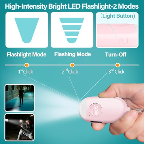 Hion Personal Safety Alarm for Women, 3 Pack Rechargeable 130dB Self Defense Alarm Keychain with LED Flashlight, Emergency Safe Sound Security for Children Elderly, Black+Pink+Blue - color: Black+pink+blue