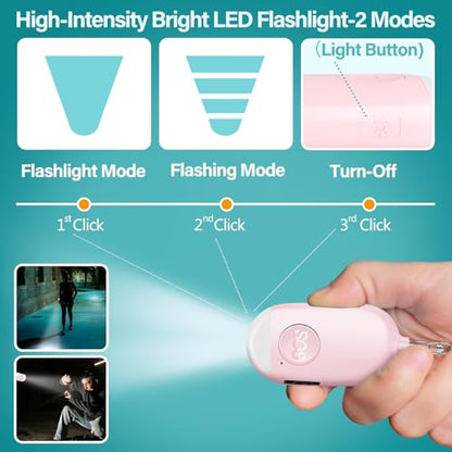 Hion Personal Safety Alarm for Women, 3 Pack Rechargeable 130dB Self Defense Alarm Keychain with LED Flashlight, Emergency Safe Sound Security for Children Elderly, Black+Pink+Blue - color: Black+pink+blue