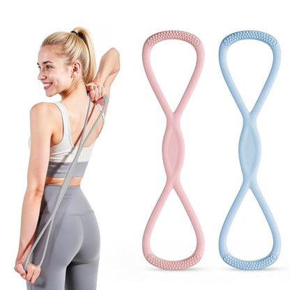 Figure 8 Resistance Band with Handles, for Home Gym,Yoga & Physical Therapy - color: 15lb Pink + 25lb Blue