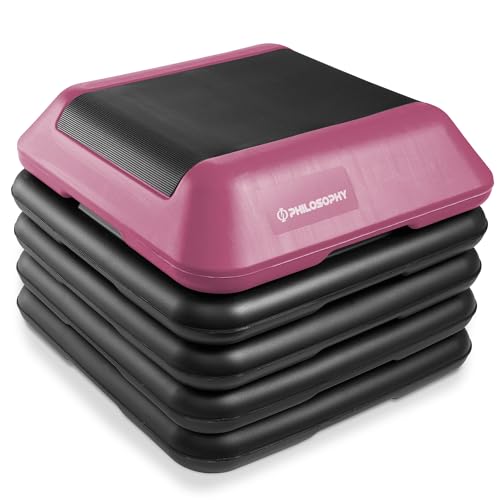 Philosophy Gym Aerobic Exercise Adjustable High Step Platform, with 4 Risers Included - color: Pink