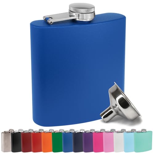 Clear Water Home Goods 6 oz Hip Flask w/Funnel, Royal Blue - color: Matte Royal Blue