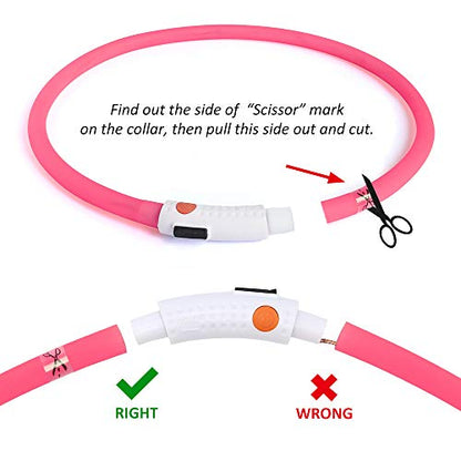 BSEEN Light Up Dog Collar, Silicone LED Pet Collar Rechargeable Glowing Puppy Necklace Safety Dog Lights for Night Walking (Pink) - color: Pink-Standard(70cm)