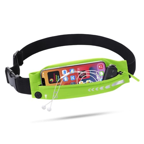 USHAKE Slim Running Belt for Women Men-Runners Phone Holder Fanny Pack, Adjustable, Bounce Free Waist Pouch bag for Workout, Money Belt, Run Gear Accessories Neo Green - color: Neo Green