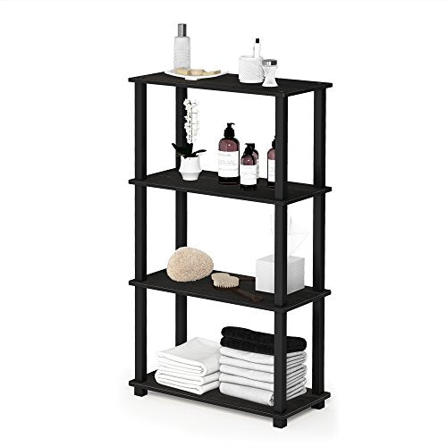 Furinno TURN-S-TUBE Storage Shelves, 4-Tier Book Shelf, Corner Shelf, Toolless Open Shelves, for Organization and Storage, Living Room, Garage, Home Office, Espresso - color: Espresso/Black, size: 4-Tier Square Tube
