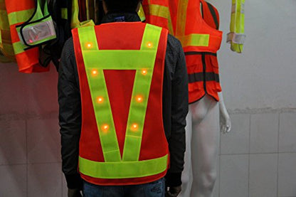 YOA 16 LED Light Up Reflective Safety Vest - High Visibility Warning Vest for Cycling Running Outdoor Night Activities (Orange)