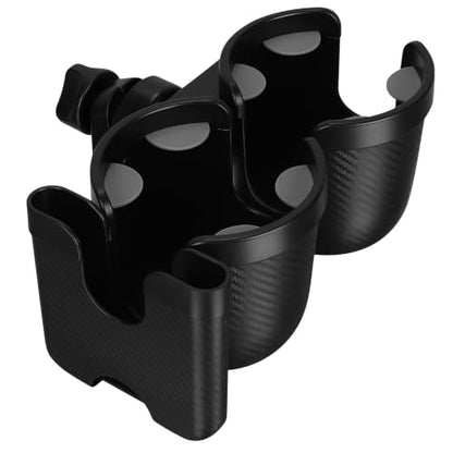 Accmor Stroller Cup Holder with Phone Holder, Bike Cup Holder, Universal Cup Holder for Uppababy Nuna Strollers, 2-in-1 Drinks Holder for Walker, Wheelchair, Scooter - color: Double Holder-All Black Texture