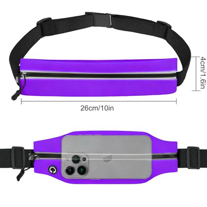 Running Belt Fanny Pack Men and Women Slim Running Bag Money Belt - color: Purple