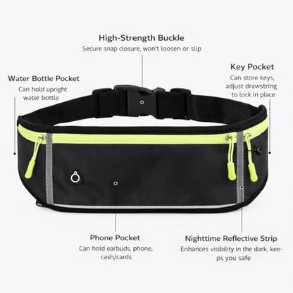 Sports Waist Pack with Water Bottle Holder – Reflective Running Belt with Multi Pocket Storage for Cycling and Exercise (Black) - color: Black