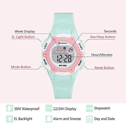 DTKID Digital Kids Watch 30 M Waterproof for Girls Boys 5-16 - color: Green-8203b