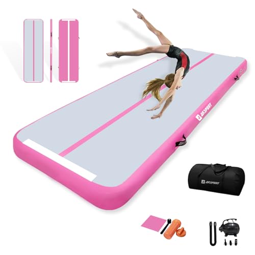 AKSPORT Gymnastics Air Mat Tumble Track Tumbling Mat Inflatable Floor Mats with Air Pump for Home Use/Tumble/Gym/Training/Cheerleading/Parkour/Beach/Park/Water - color: Grey Pink, size: 20ftx3.3ftx4inch