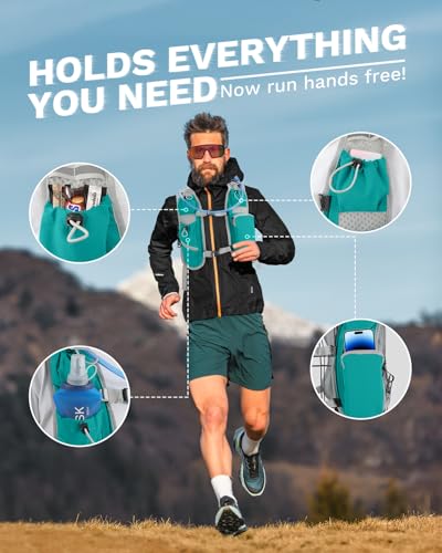 Running Vest for Women and Men, Hydration Running Backpack, Runners Vest, Hydration Vest, with Front Phone Holder, Adjustable Chest and Waist Strap - color: Moss Green, size: Only Backpack