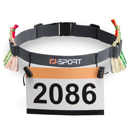 RJ-Sport Race Number Belt with 6 Energy Gel Loops for Triathlon & Marathon - color: 05 Gray