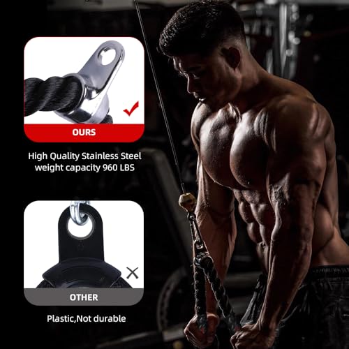 Tricep Rope with Upgraded Rubber Handles,35 Inch Tricep Pull Down Rope for Cable Machine, Greater Range of Motion, Triceps Rope Cable Attachment for Gym, Home, Easy to Grip, Non-Slip