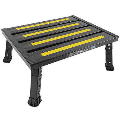 Adjustable RV Step Stool, Wide Platform, Foldable Legs, Black - color: Black