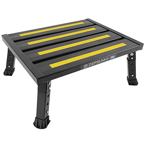 Adjustable RV Step Stool, Wide Platform, Foldable Legs, Black - color: Black