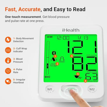 iHealth Accu Bluetooth Upper Arm Blood Pressure Monitor for Home Use - color: White
