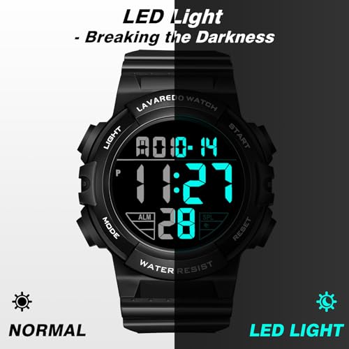 Mens Digital Watch, Sport Military Watch for Men, LED Large Face - color: 08-GB-GreyBlack-B