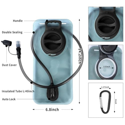 HEIKLN Hydration Bladder 1.5L-2L-2.5L-3L,Leak Proof Water Reservoir, BPA Free Military Water Storage Bladder Bag Hydration Pack Replacement Easy Clean for Bicycling Hiking Camping Hunting Running - color: 2L Grey