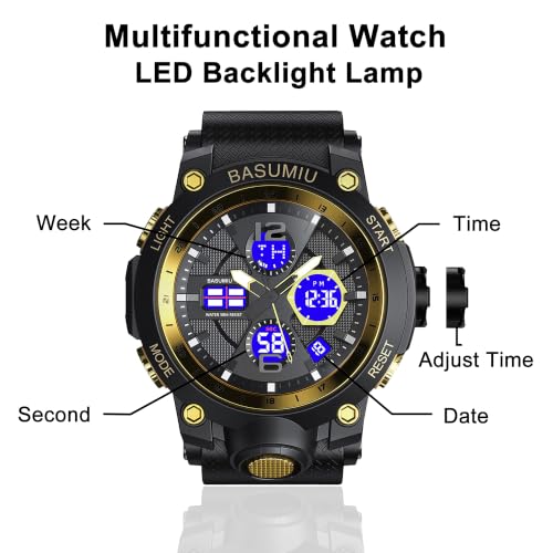 Military Digital Watches for Men Waterproof Work Mens Watch Sports - color: A-Gold