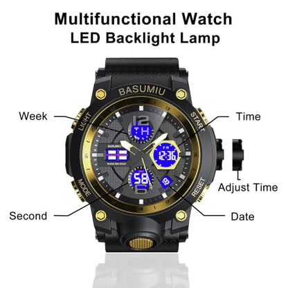 Military Digital Watches for Men Waterproof Work Mens Watch Sports - color: A-Gold