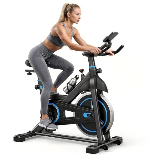 NEWBULIG Exercise Bike with APP, Stationary Bikes for Home, Workout Bike for Adults & Seniors, Cycle Machine, Adjustable Height and Resistance, Low Noise, 265lbs Weight Capacity, Easy Assembly - color: Black Blue