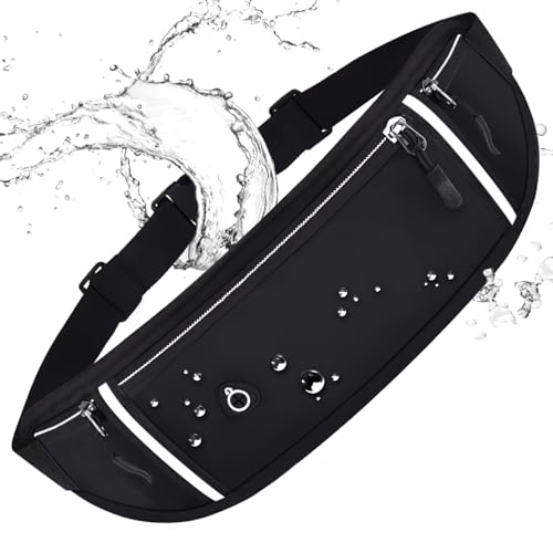Slim Running Belt for Women & Men with Quick-Dry Pockets & Night Reflective. Adjustable Waist Pack for Phone, Keys, Cards, and Cash.