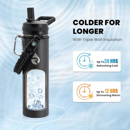 RAYMYLO Insulated Water Bottle 20 oz, Triple Wall Vacuum Stainless Steel - color: Magic Black, size: 20 Ounces