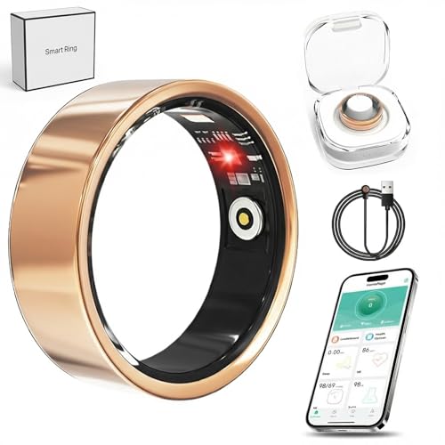 Luxelle Smart Ring Fitness Tracker with Sleep Monitor, Heart Rate, Blood Oxygen, Step Counter, 128 Sports Modes, IP68 Waterproof, Magnetic Charging, Compatible with iOS & Android - color: Rose Gold, size: 8