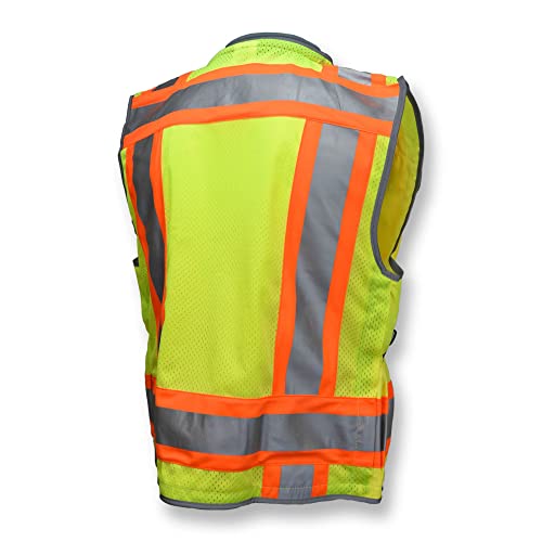 Radians SV55 Class 2 Heavy Woven Two Tone Engineer Vest with Padded Neck to Support Extra Weight in Cargo Pockets, Green, Large - color: Green, size: Large