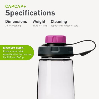 humangear capCAP+ | Converts Wide-Mouth Openings | Secure Easy Open | Food-Safe Material | Water Bottle Accessory Lid - color: Pink, size: capCAP+