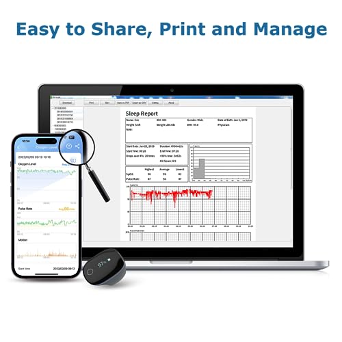 Wellue O2Ring Oxygen Monitor with Vibration Reminder -Bluetooth O2 Pulse Oximeter Rechargeable, Continuous Recording of SpO2 & PR, Blood Oxygen Saturation Tracker with Free APP & PC Reports