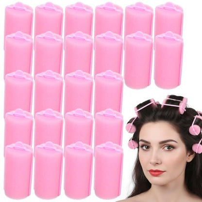 24Pcs Pink Sponge Rollers for Hair, Soft Sponge Curlers for Hair, No Heat Foam Rollers(2.36×1.18in,Pink) - color: Pink