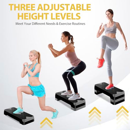 Non-Slip 27 Inch Aerobic Exercise Step Platform 4"-6"-8" Height Adjustable Risers for Home Gym Cardio Training Fitness Workout Stepper Trainer - color: Grey