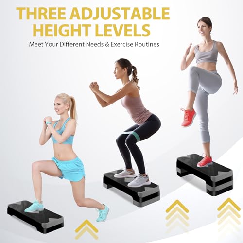 F2C 26.5 Inches Step Aerobics Stepper Platform with 3 Risers, Home Gym Workout Equipment, Fitness Exercise Equipment, Exercise Workout Stepper - color: Grey