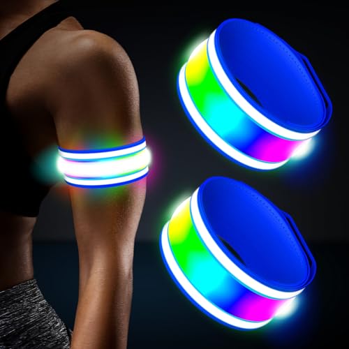 LED Armband Rechargeable for Running(2 Pack),Light Up Arm Bands for Night Walking,Running Lights for Runners,High Visibility Reflective Running Gearr for Night Safety Light Up Wristbands - size: Blue