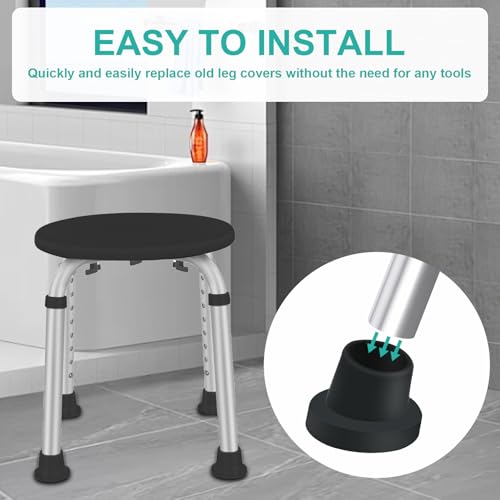 4 Pcs Replacement Feet for Bath Chair Leg Caps Heavy Duty Slope Rubber Feet Pad for Bath Seat Shower Stools (Black, 1-1/8") - color: Black
