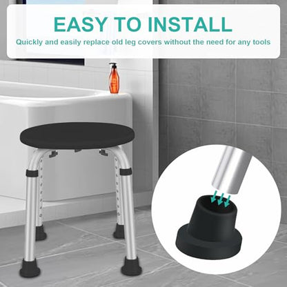 4 Pcs Replacement Feet for Bath Chair Leg Caps Heavy Duty Slope Rubber Feet Pad for Bath Seat Shower Stools (Black, 1-1/8") - color: Black