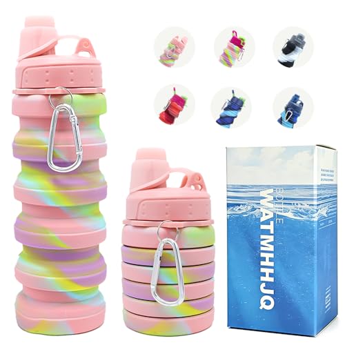 Silicone Collapsible Sports Water Bottles 500ml 16oz,Leak proof Twist Cap BPA Free Retractable for Home Outdoor,Biking,Hiking Portable Water Bottle Cups(1#Pink) - color: 1#Pink