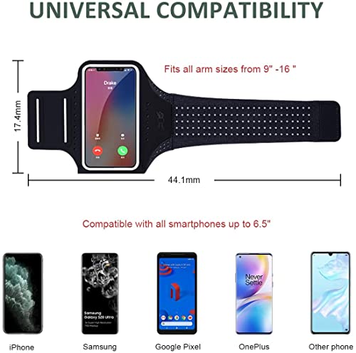 Sweatproof Cell Phone Armband for Running, Adjustable Phone Holder Fit Up to 6.5'' Phone for iPhone 16 15 14 13 12 11 Pro Max XR SE 8 Plus S22 S23 S24-Black - color: Black