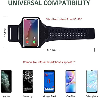 Sweatproof Cell Phone Armband for Running, Adjustable Phone Holder Fit Up to 6.5'' Phone for iPhone 16 15 14 13 12 11 Pro Max XR SE 8 Plus S22 S23 S24-Black - color: Black