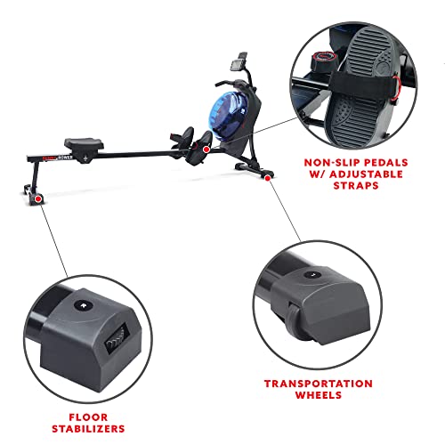 Sunny Health & Fitness Smart Hydro + Magnetic Dual Resistance Water Rower - color: Blue