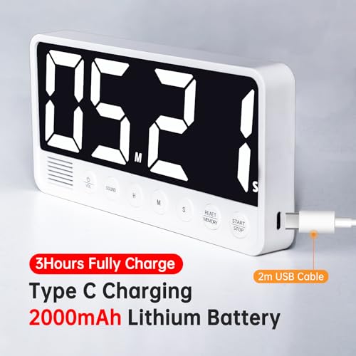 Digital Kitchen Timer, 7.1In Extra Large LED Display Countdown Timer - color: White
