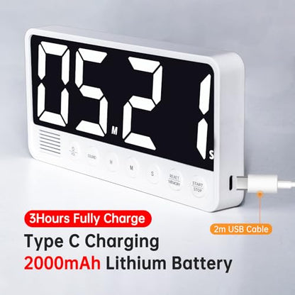 Digital Kitchen Timer, 7.1In Extra Large LED Display Countdown Timer - color: White