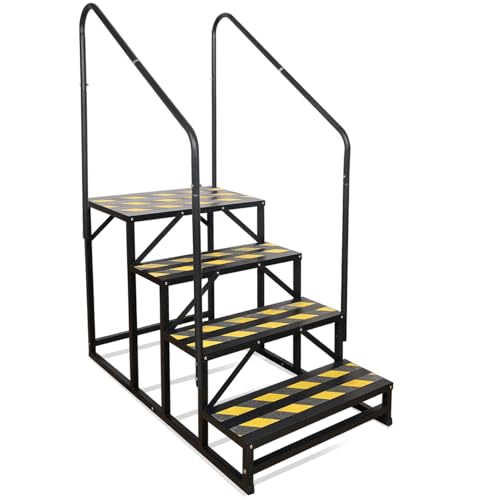 4 Step RV Stairs, Hot Tub Steps, Outdoor Spa Step Ladder with Double Handrail,Portable Economy 5th Wheel Stair for Travel Trailer, Motor Home, Camper and Porch with Non-Skid Tapes - size: RV Stairs - 4 Step with Double Handrail