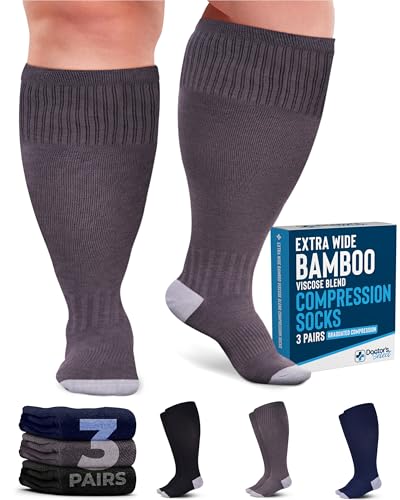 Doctor's Select® 3 Pairs Plus Size Compression Socks Wide Calf - Bamboo Viscose Knee High Socks | Circulation Support - color: Black/Dark Gray/Navy - 3 Pairs, size: X-Large