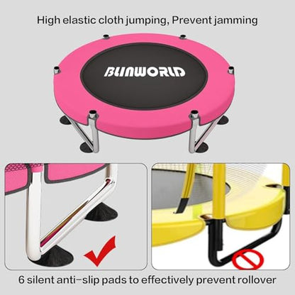 Trampoline for Kids, 55 Inch Adjustable Baby Toddler Trampoline with Basketball Hoop, 440lbs Indoor Outdoor Toddler with Enclosure (Blue) - color: Pink