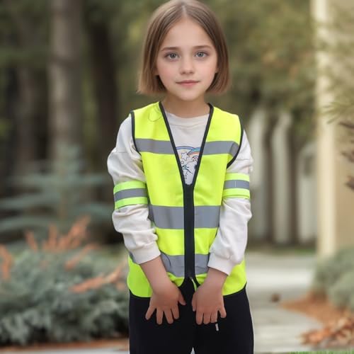 Yellow Kids Safety Vest, Hi Vis Toddler Construction Vest, XS 2 Pack - color: Neon Yellow（zipper-2pc）, size: X-Small