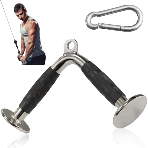 Cable Attachment Handles & Bars – One Hand, Double Handle, Triangle Grip, Straight Bar 50cm & Rope 120cm – Rotating, Rubber Grips, Steel – Accessory for Cable Machine, Tower & Power Rack - style: Triangle Grip
