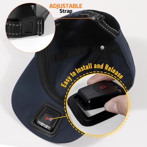 Hands Free Rechargeable LED Baseball Cap with Light Built-in Unisex Sport Waterproof Hat for Men Dad Husband Outdoor - color: Navy Blue